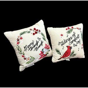 2 New Pillows 12” New St Nicholas Square Christmas Decor Birds Cardinal Holiday